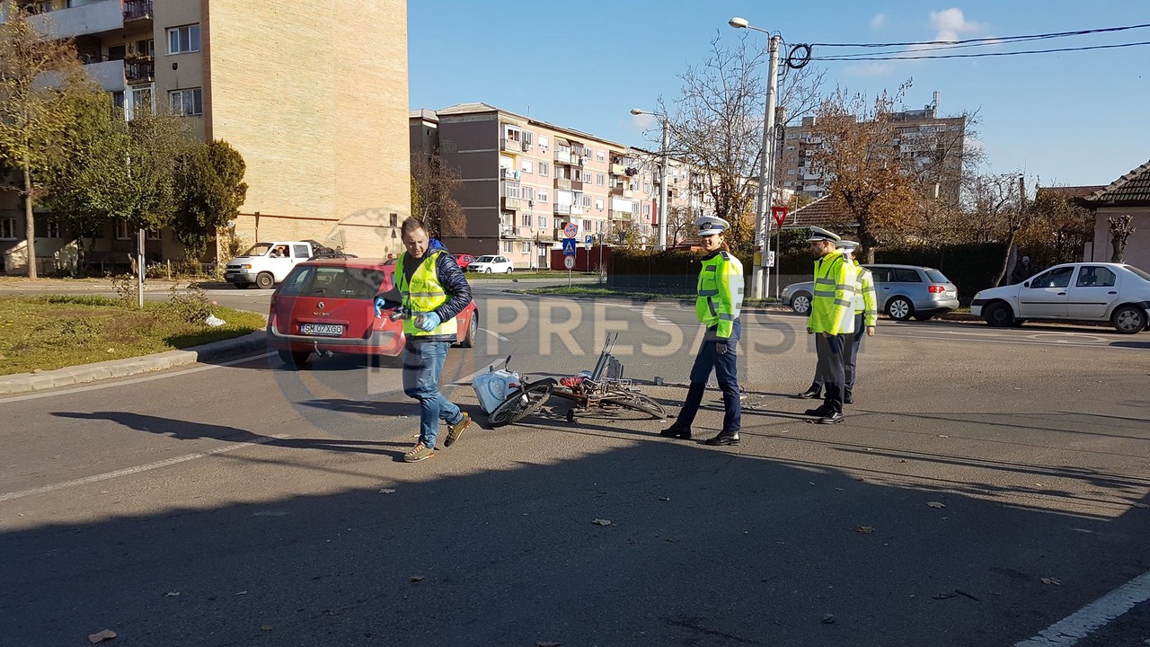 FOTO/VIDEO. Sentința ”sens giratoriu”. Un biciclist a cerut 100.000 euro. Lovit de o mașină, în Satu Mare