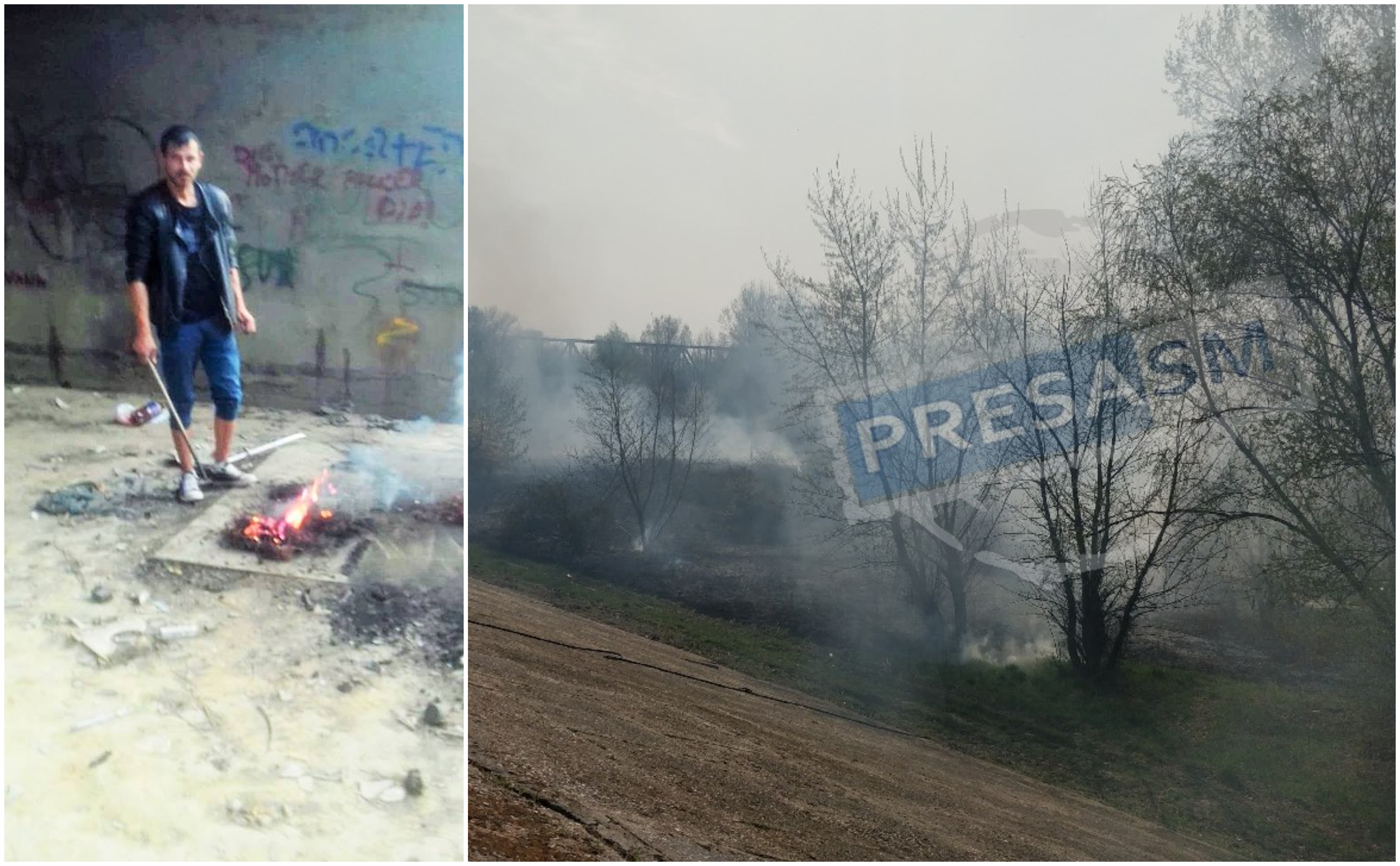 FOTO/VIDEO. Bărbat prins în timp ce făcea foc pe malul Someșului. Vinovat de ultimele incendii?!