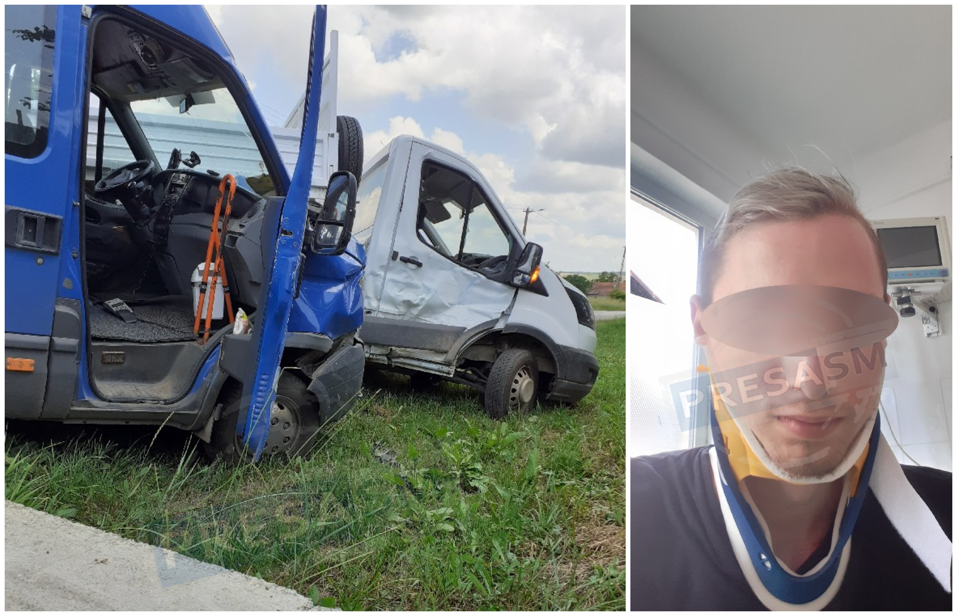 FOTO. Poliția Satu Mare: Doi minori și doi tineri răniți după ce microbuzul unei firme a fost lovit