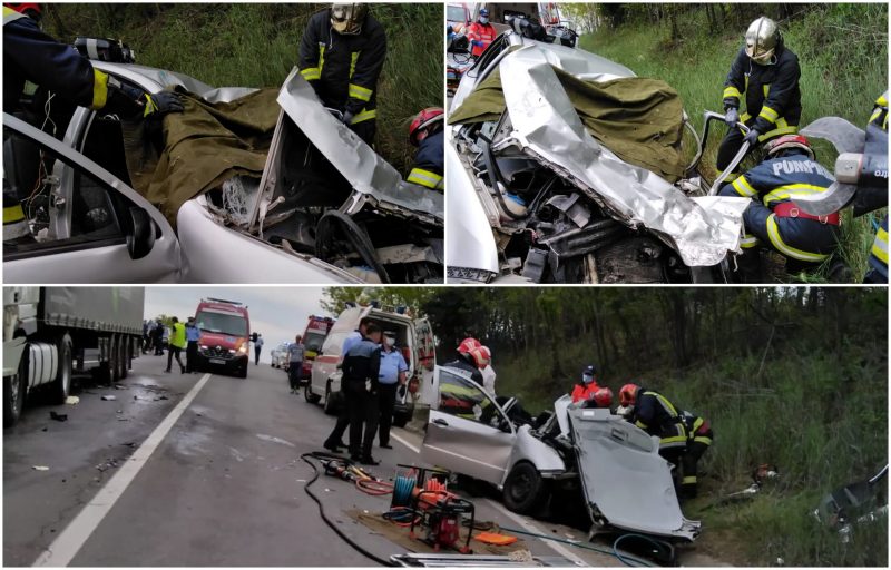 FOTOGALERIE. Accident mortal. Un sătmărean a decedat după ce a intrat cu mașina într-un TIR!