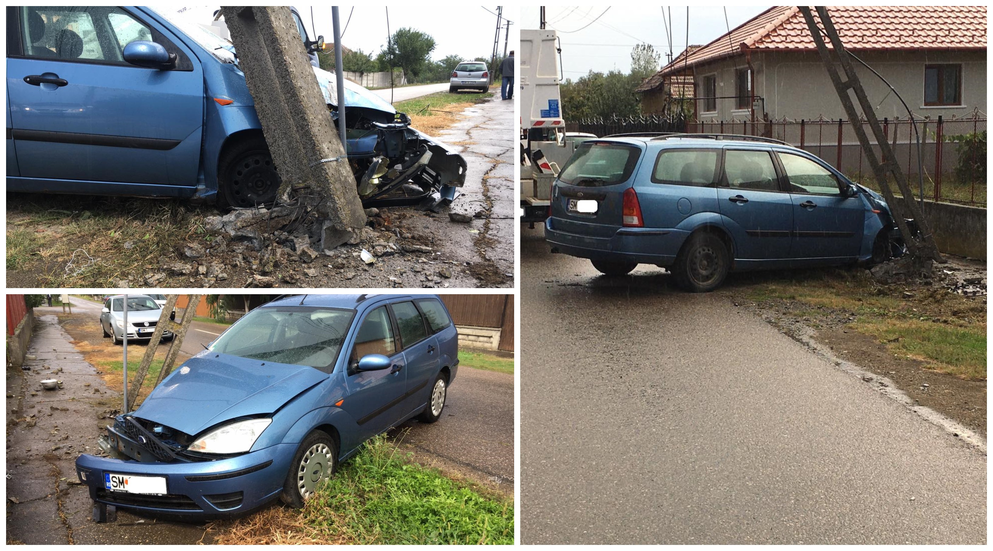 FOTO. Minor (17 ani) beat, trimis în judecată după ce a spulberat cu mașina un stâlp, în Carei