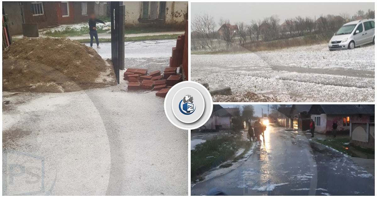 FOTO/VIDEO.Cod roșu la Satu Mare. Străzi acoperite de grindină, inundații și vânt puternic