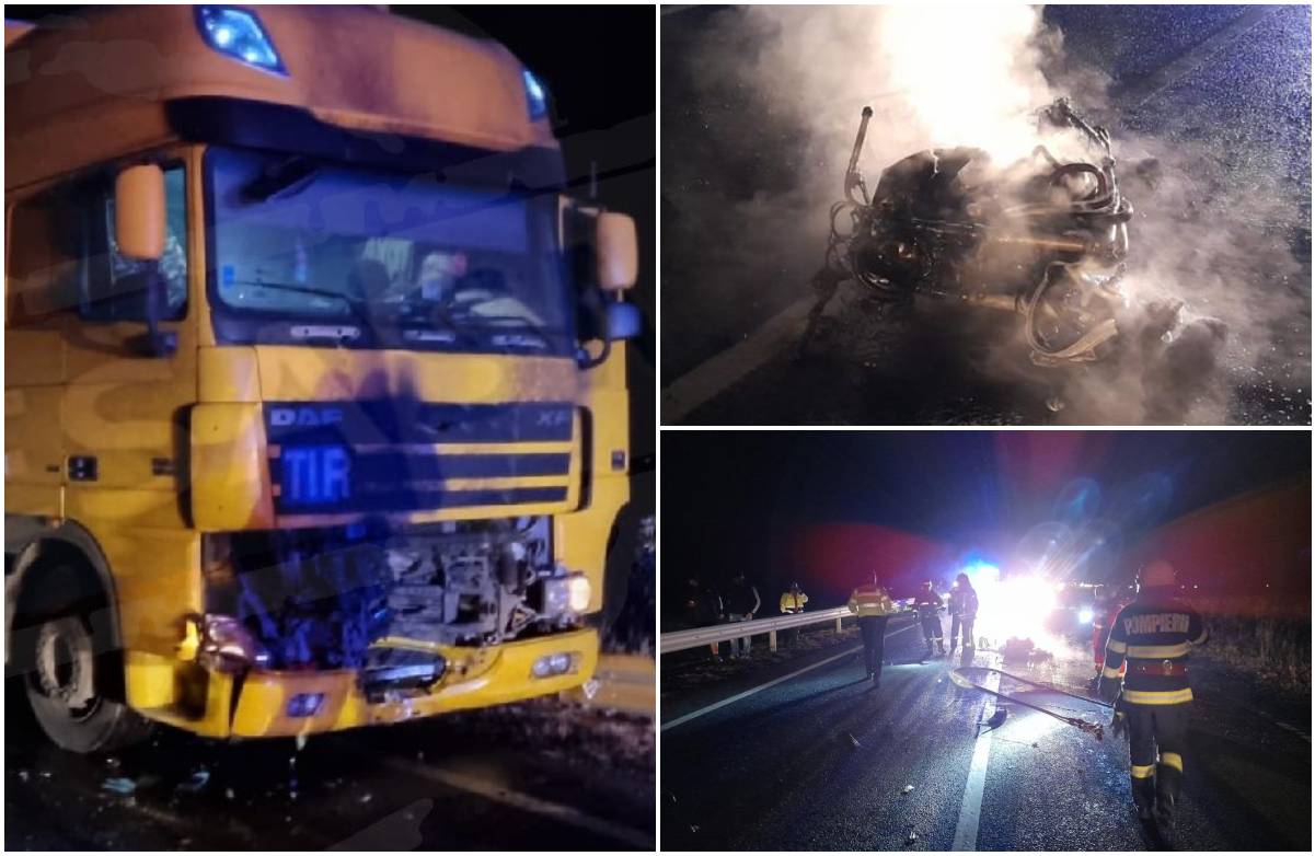 FOTO. Un motociclist a murit carbonizat la Carei. Șoferul TIR-ului, trimis în judecată după trei ani