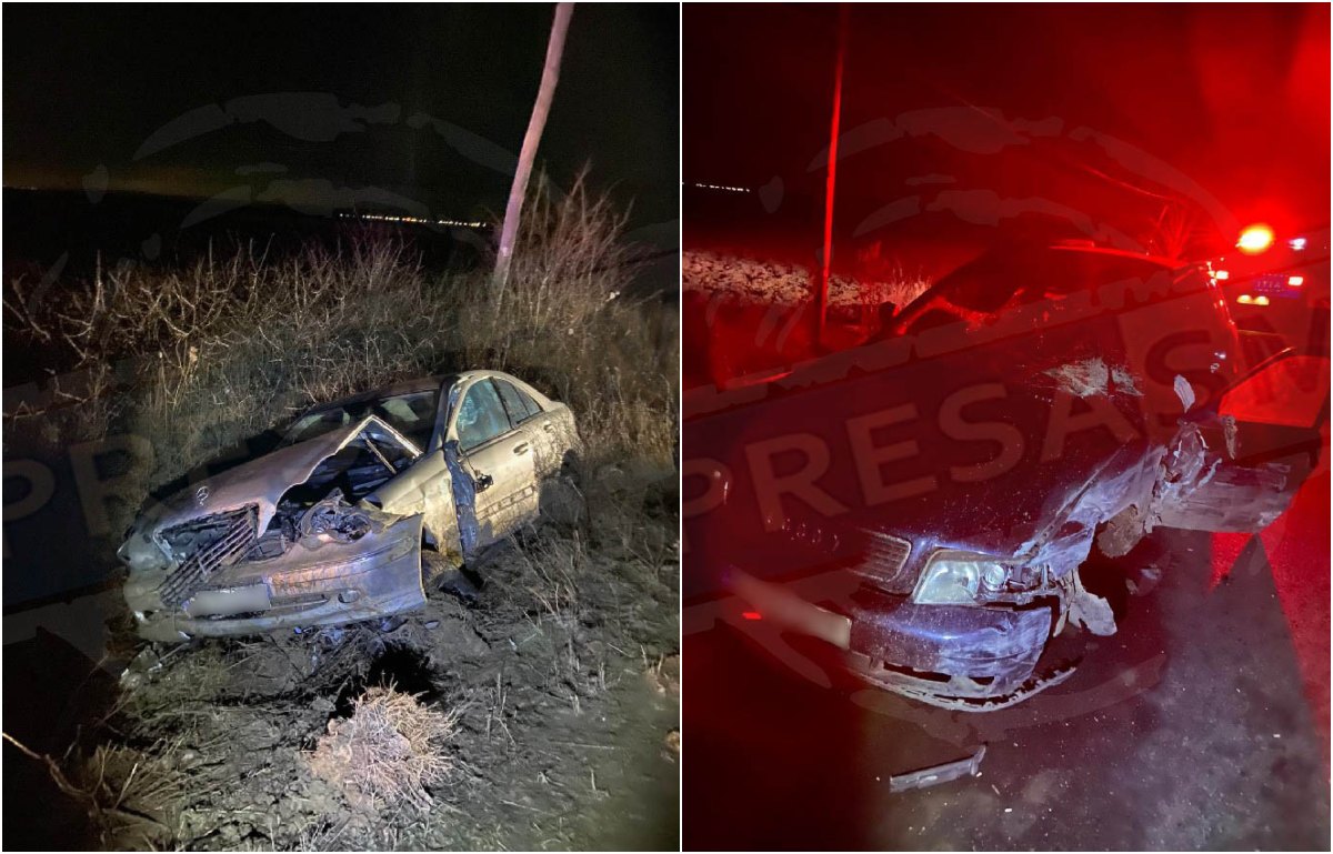 FOTO. Beat, cu permisul anulat, a produs un accident frontal în județ. Scandal cu Poliția