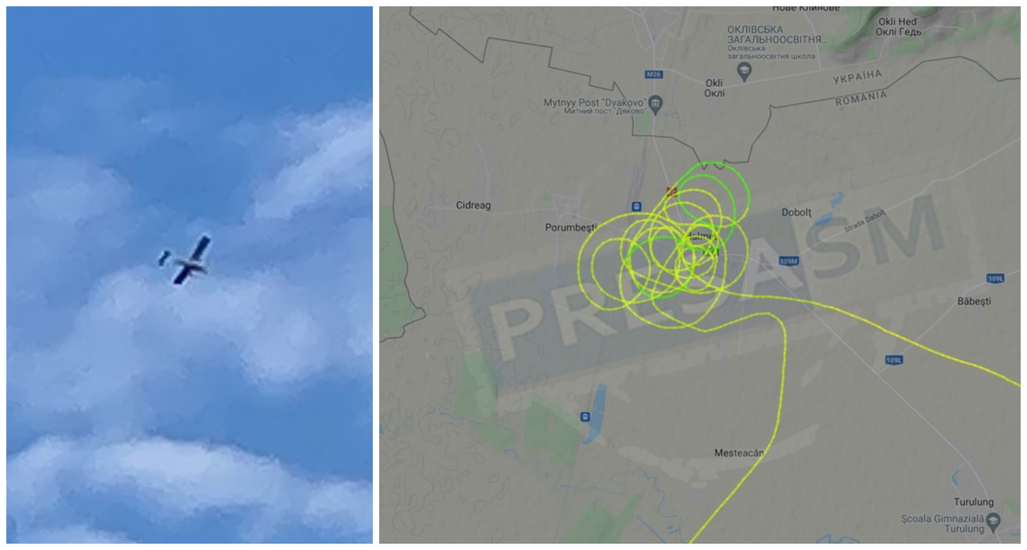 FOTO. Un individ cu un avion a băgat spaima în sătmăreni. A făcut ture pe graniță