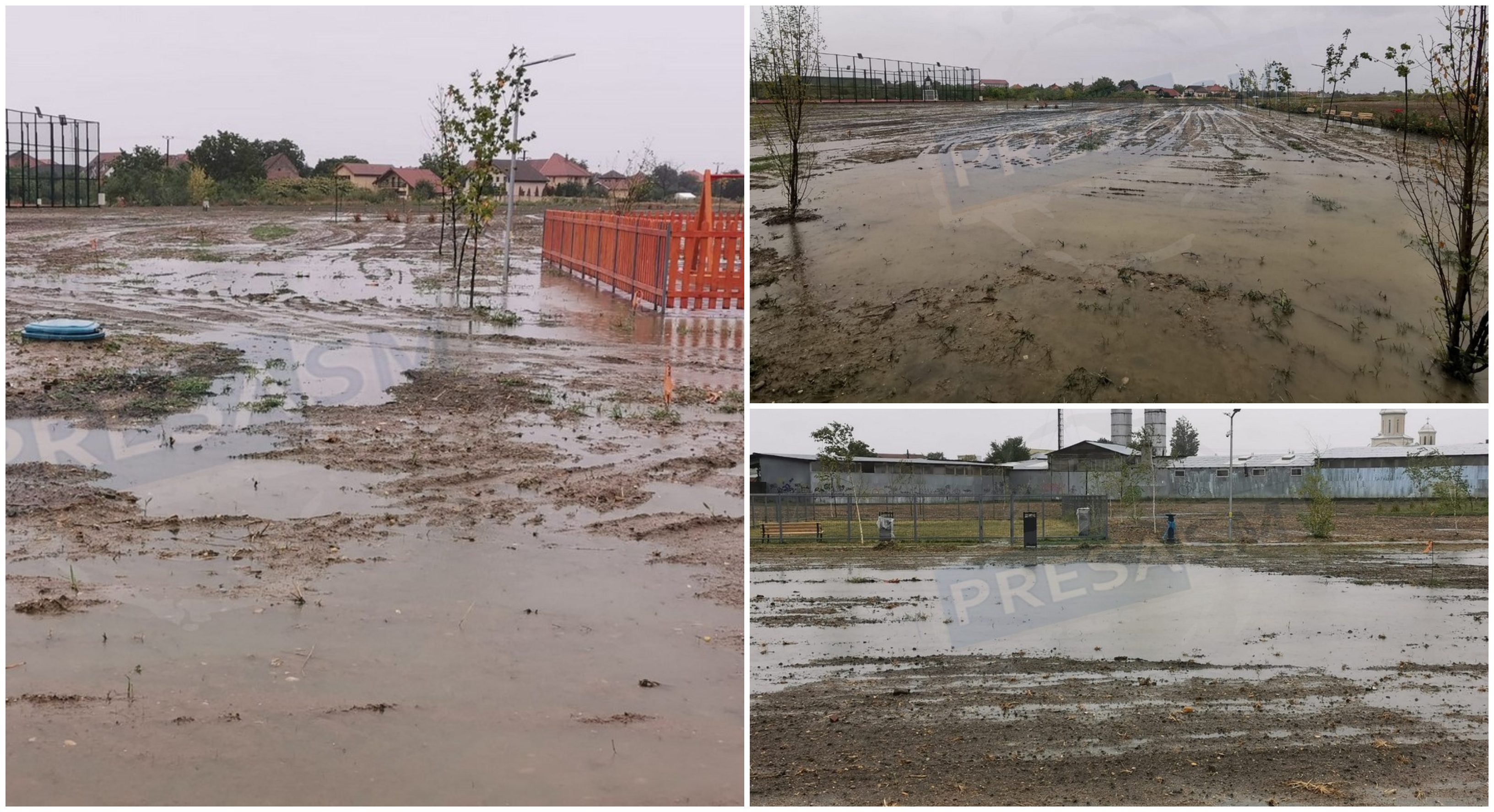 FOTOGALERIE. Prima ploaie, parcul Cubic inundat la loc. Milioane de euro în noroaie