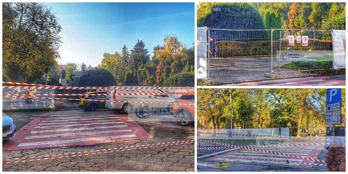 FOTOGALERIE. S-a închis total Parcul Central. Încep lucrările, mai circulă doar mașinile în sensul giratoriu