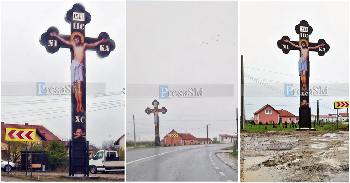 FOTO. Salvat de la moarte, un om de afaceri sătmărean a ridicat o cruce uriașă în Ardud
