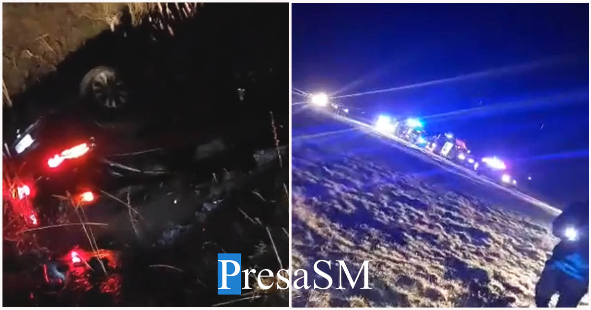 FOTO. Un șofer începător s-a răsturnat cu mașina în Tășnad. Pasager la un pas de moarte