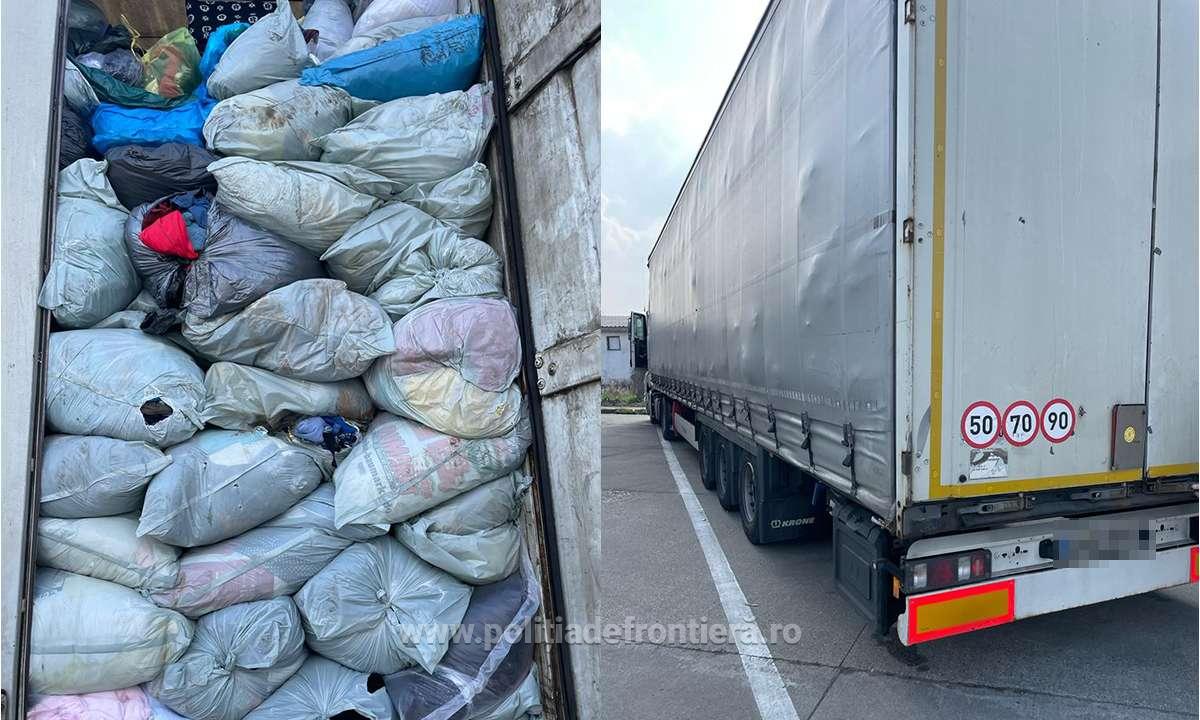 FOTO. Tone de cârpe din Germania urmau să ajungă la noi în țară. Frontieriștii sătmăreni le-au trimis înapoi