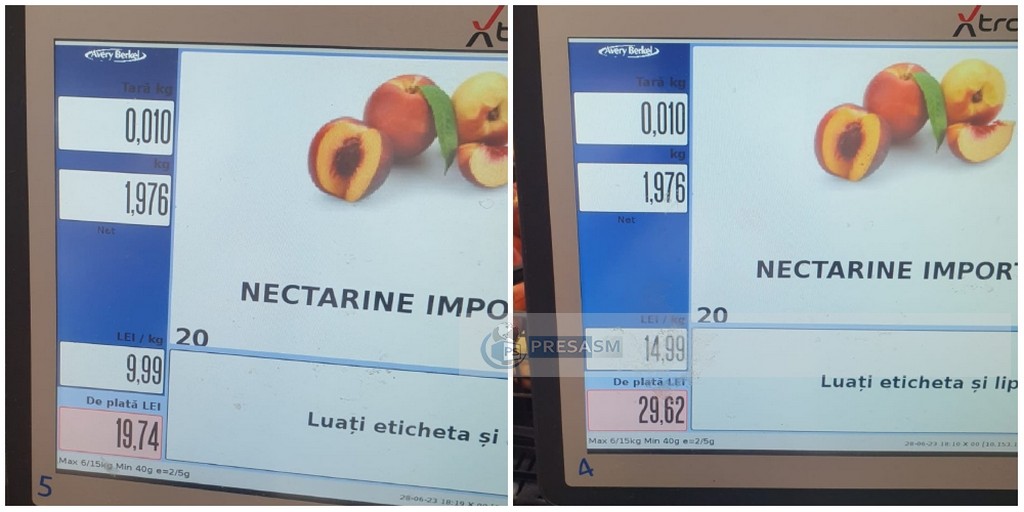 FOTO. Același produs și cantitate, prețuri diferite la cântare diferite, la un hypermarket din Satu Mare