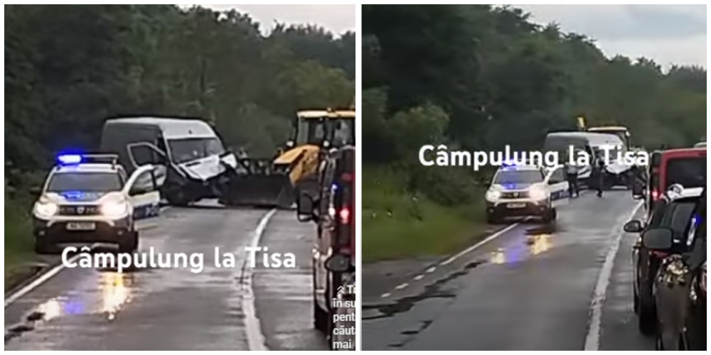 VIDEO. Un sătmărean și fiica lui, răniți în accident. Duba s-a oprit într-un cap de pod