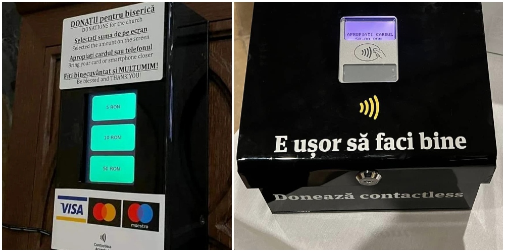 FOTO. Donații cu cardul în unele bisericile din Satu Mare. Cutia milei a devenit digitală