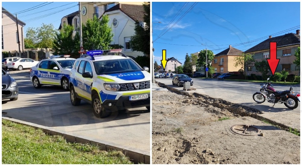 FOTO. Accident pe B-dul Aurel Vlaicu, în Satu Mare! Motociclist la Urgență, șofer la Poliție