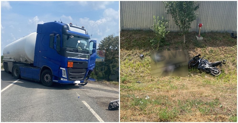 FOTO. Motocliclist decedat, la ieșire din municipiul Satu Mare. Lovit de un autocamion
