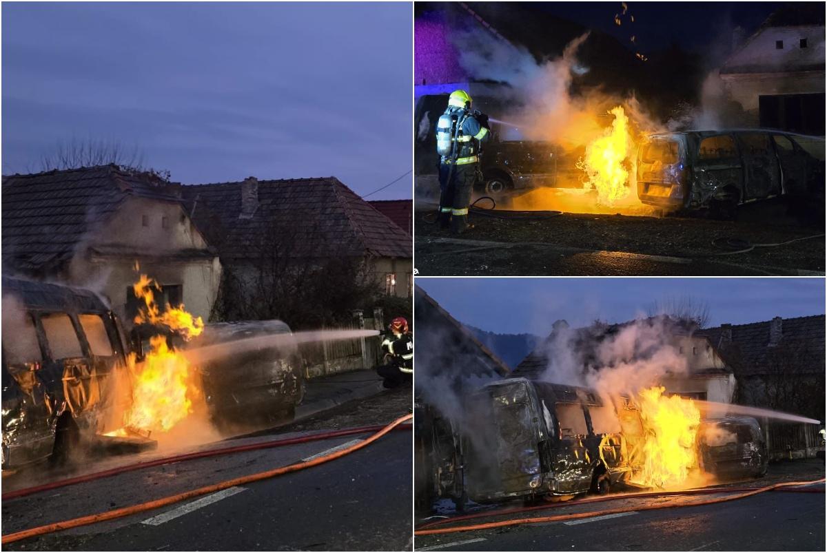 FOTO. Accident cumplit în țară. Femeie găsită carbonizată după ce două microbuze s-au ciocnit şi au luat foc