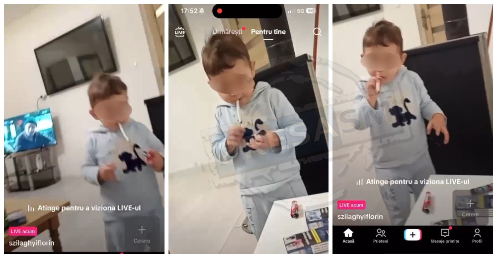 VIDEO. Părinți ”responsabili”. Copilaș cu țigara în gură, live pe TikTok, cu manele și băutură