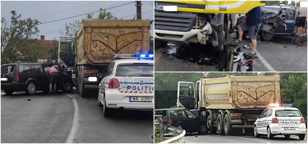 FOTO. Accident rutier în lanț, lângă Tășnad – trei mașini implicate, un șofer rănit ușor