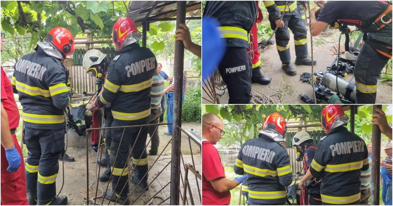 FOTO. Sătmăreancă (73 ani), salvată de pompieri după ce a căzut într-o fântână cu apă, adâncă de 13 metri