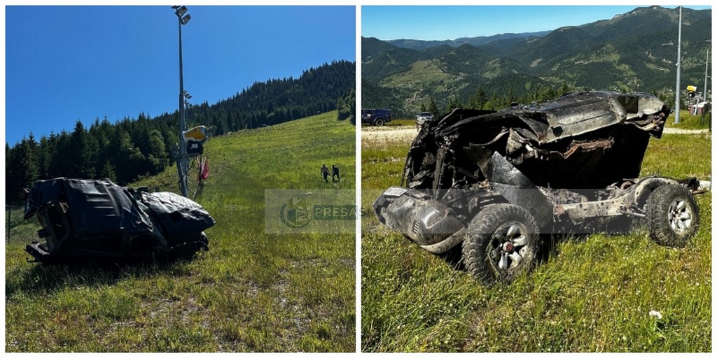 FOTO/VIDEO. Accident teribil! S-a prăbușit cu mașina pe pârtia de schi după un act de teribilism