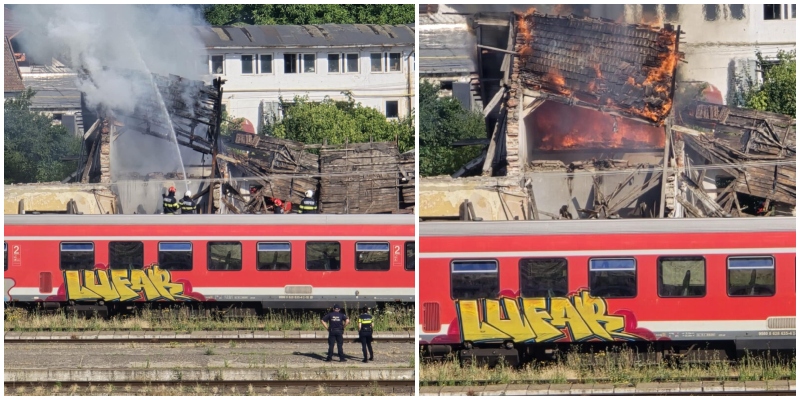 FOTO. Incendiu la o clădire din zona Gării CFR Nord, în municipiul Satu Mare. Pompierii au intervenit prompt