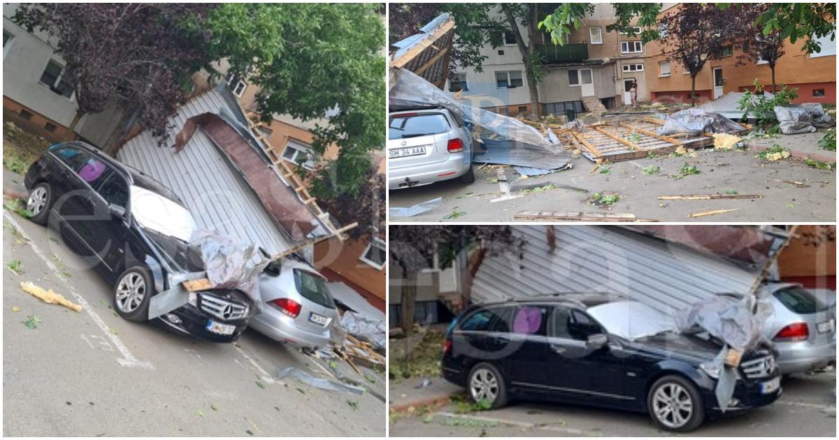 FOTO/VIDEO. Vijelii violente în județ. Pagube însemnate în municipiul Carei și împrejurimi. Cod roșu de vreme severă