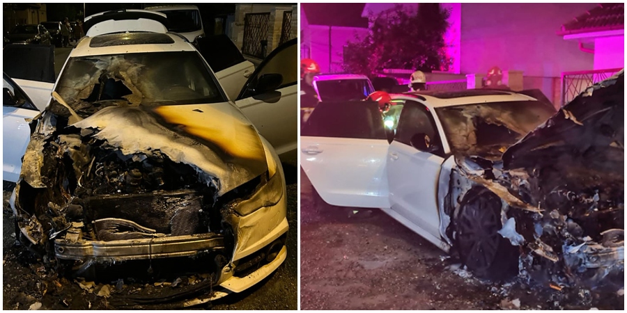 FOTO. Mașină incendiată în stil mafiot în municipiul Satu Mare. Poliția a deschis o anchetă