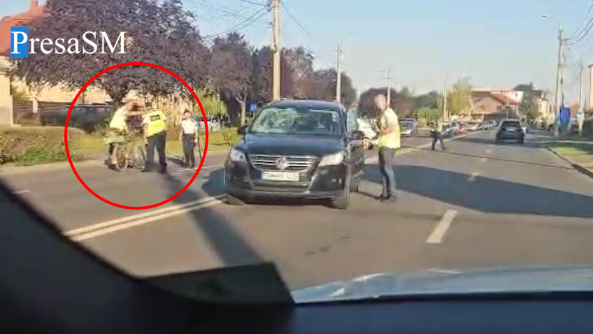 VIDEO. Accident grav în municipiul Satu Mare: biciclist lovit de un autoturism