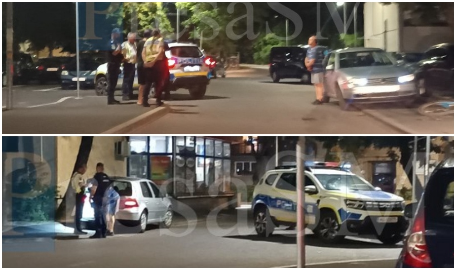 FOTO. Dublu impact în Micro 17. Unul cu bicicleta în mașină, altul în duba Jandarmeriei