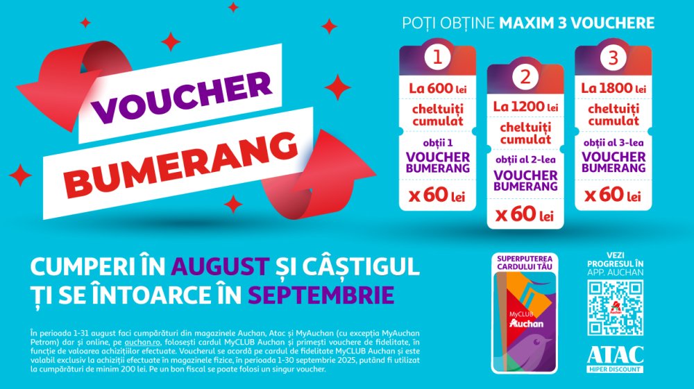 Cumpără în august de la ATAC și primești până la 180 lei înapoi în septembrie
