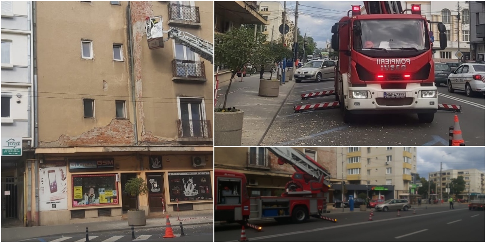 FOTO. Pericol pentru pietoni și șoferi! Pompierii intervin în Centrul Vechi al Sătmarului