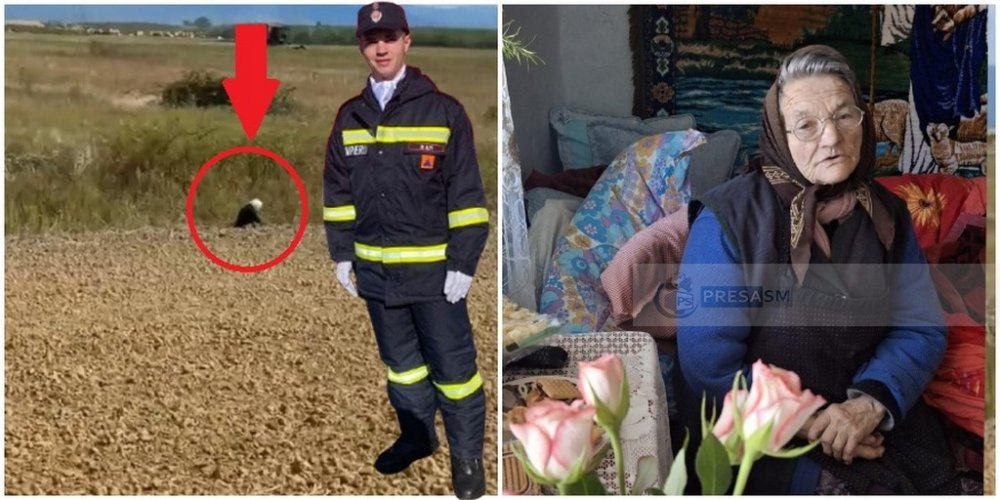 FOTO. Cătălin, pompierul erou în timpul liber. A salvat o bunicuță bolnavă rătăcită pe câmp