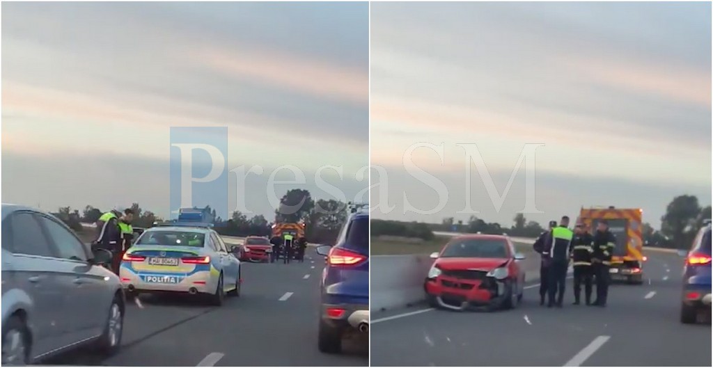 FOTO/VIDEO. Accident pe centura municipiului Satu Mare. O șoferiță a ieșit cu mașina în decor