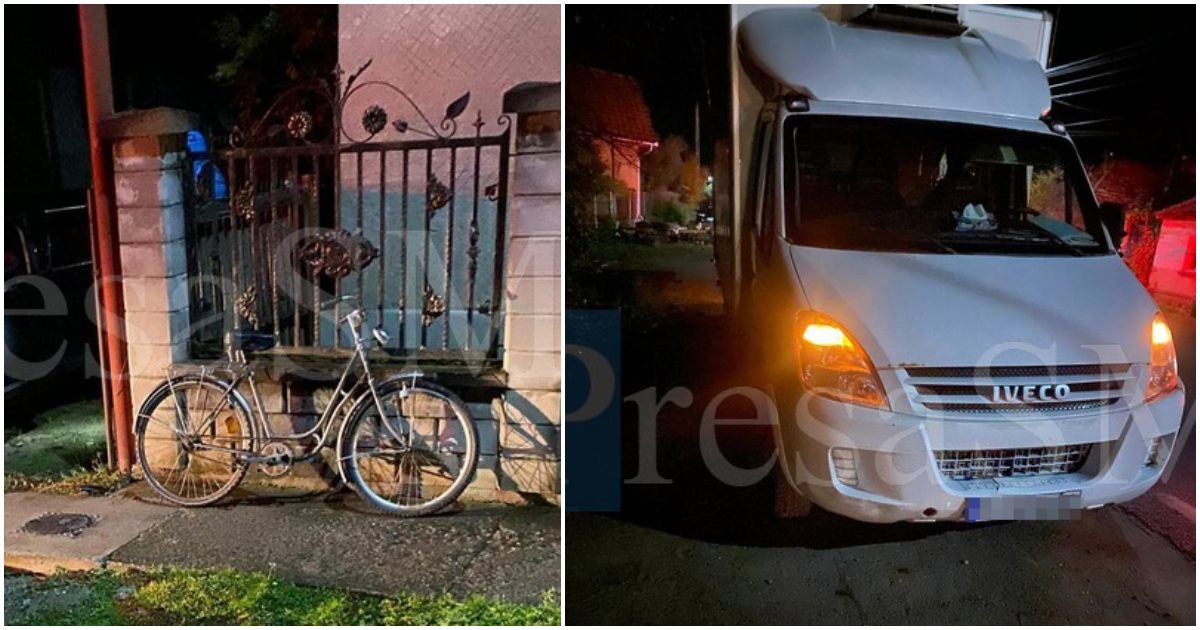 FOTO. Biciclistă rănită într-un accident la Turulung. Lovită de un microbuz