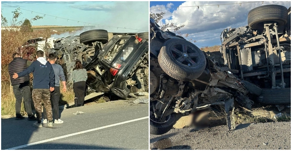 FOTO/VIDEO. DOI morți după ce un BMW a fost spulberat de un TIR! A depășit pe linie continuă