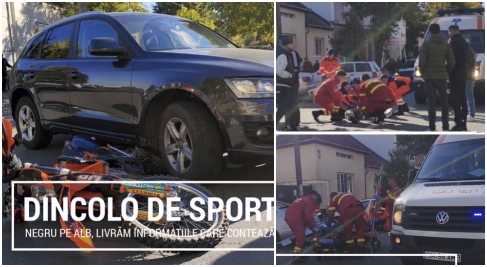 FOTO. Motociclist rănit lângă Piața de Vechituri, în municipiul Satu Mare. Lovit de o mașină