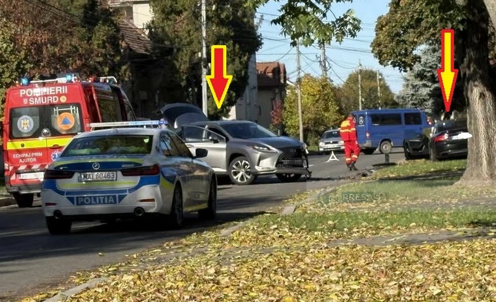 FOTO. Accident în municipiul Satu Mare. AUDI proiectat pe spațiul verde