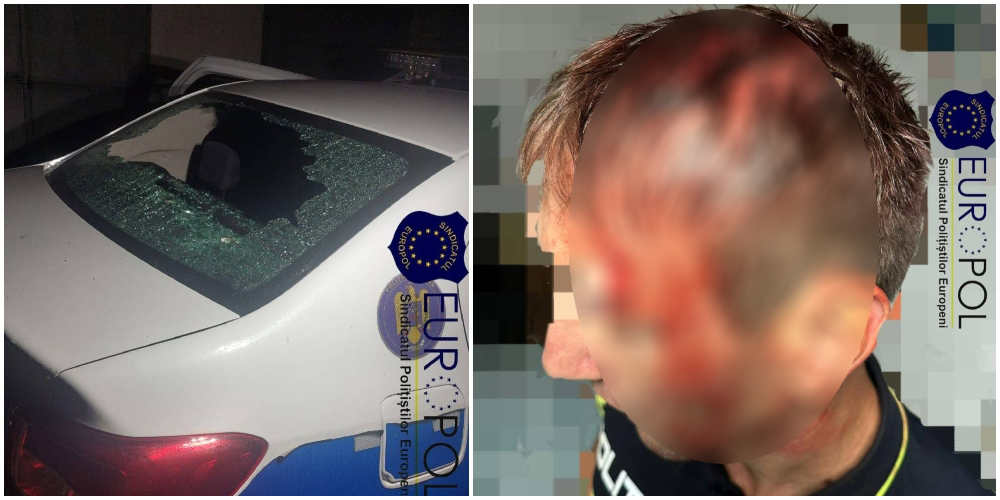 FOTO. Polițiști atacați, autospecială vandalizată. Agresorii, în libertate!