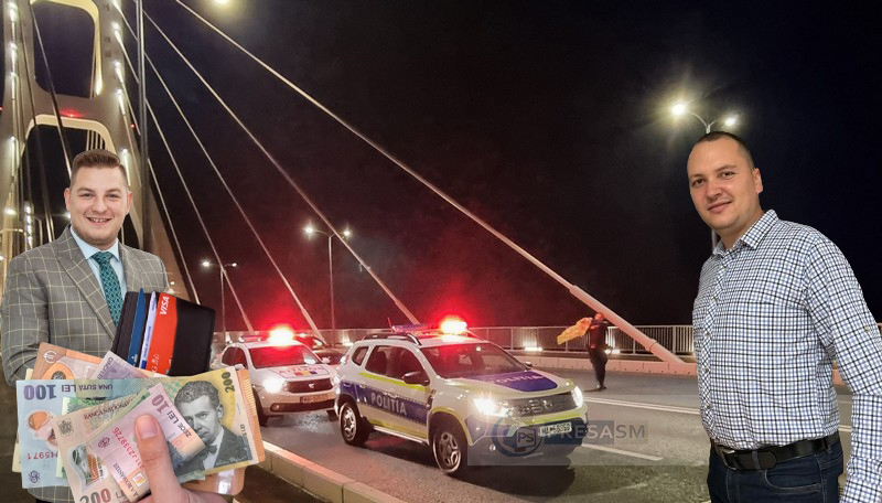 FOTO/VIDEO. Câți bani a pierdut sătmăreanul pe Podul Transilvania. A plouat cu bani, la propriu