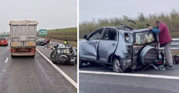 VIDEO. Accident în lanț pe autostradă. O persoană a murit, mai mulți răniți au ajuns la Urgență