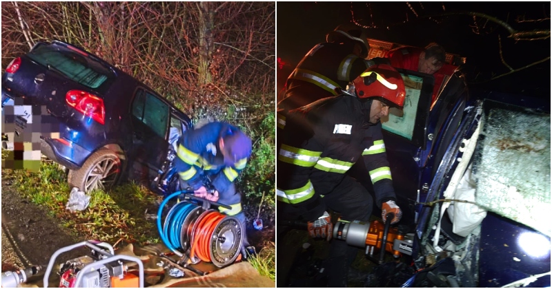 FOTO. Fără permis, beat și drogat, un puștan a ajuns cu mașina în șanț, în județul Satu Mare