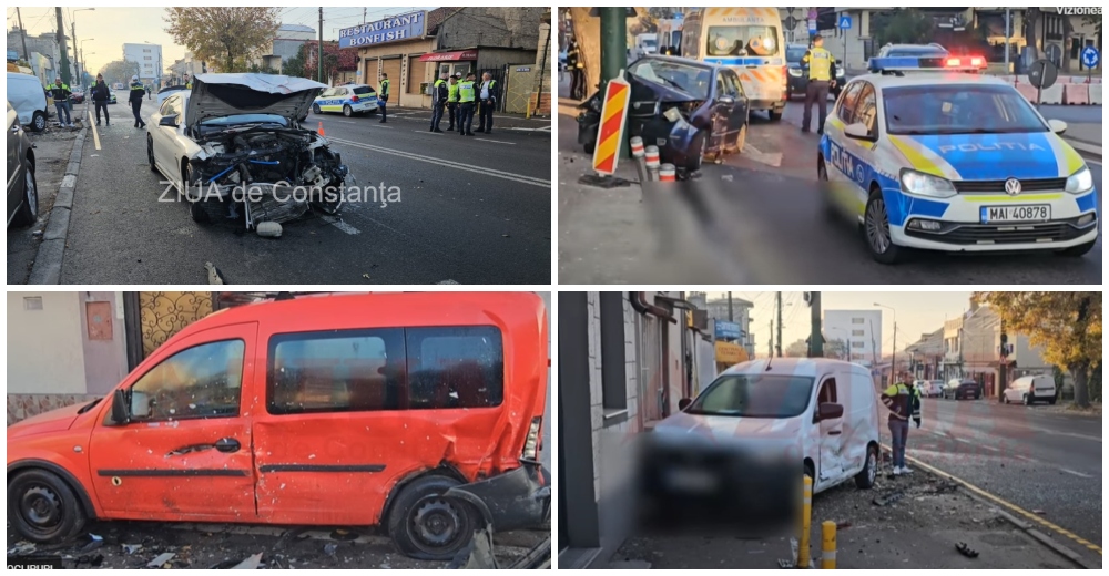 VIDEO. Un tânăr polițist beat a făcut accident și a fugit. Trei victime, 4 mașini implicate 