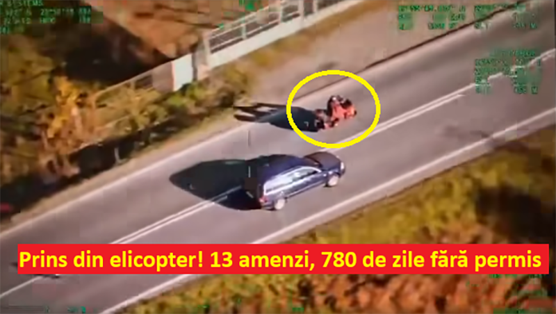 VIDEO. Motociclist prins cu radarul din elicopter! 13 amenzi dintr-un foc, un nou record