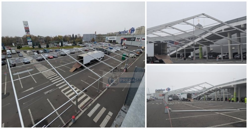 FOTO. Cel mai mare patinoar din Satu Mare se deschide în parcarea Shopping City. Acoperit integral