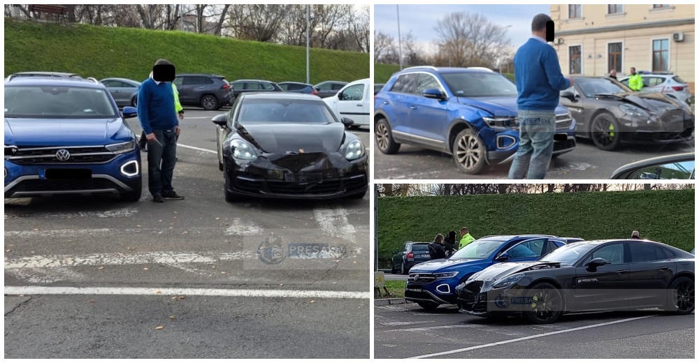 FOTO. Accident chiar lângă Poliția Locală Satu Mare. Porsche vs Volkswagen