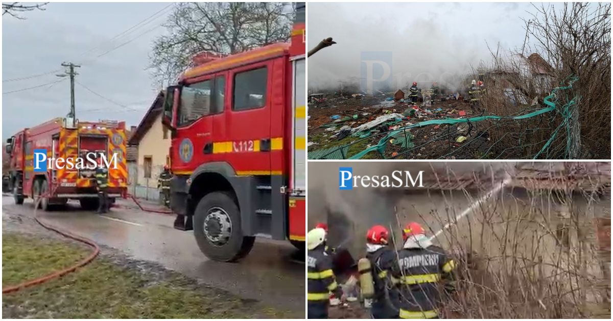 FOTO/VIDEO. Incendiu și pericol de explozie în municipiul Carei