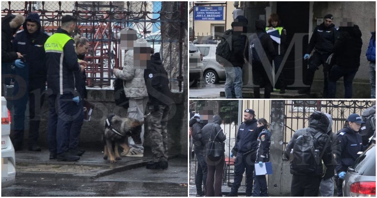 FOTO. Acțiune de amploare la un liceu din Satu Mare. Polițiști, jandarmi și câine antidrog