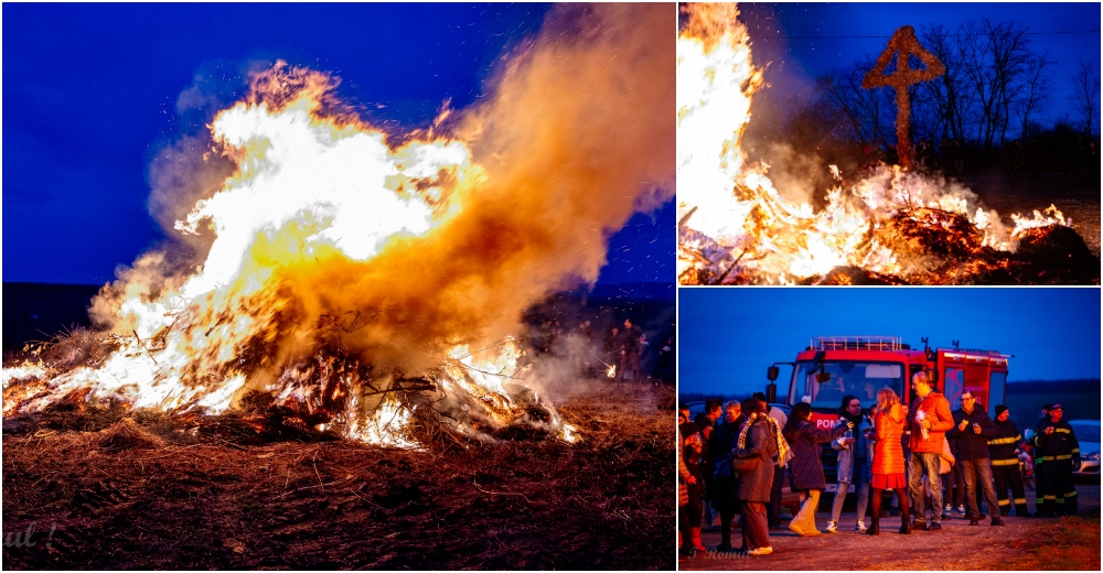 FOTO/VIDEO. Tradiția „Funka”. Șvabii au aprins focul uriaș care vestește primăvara, la Ardud