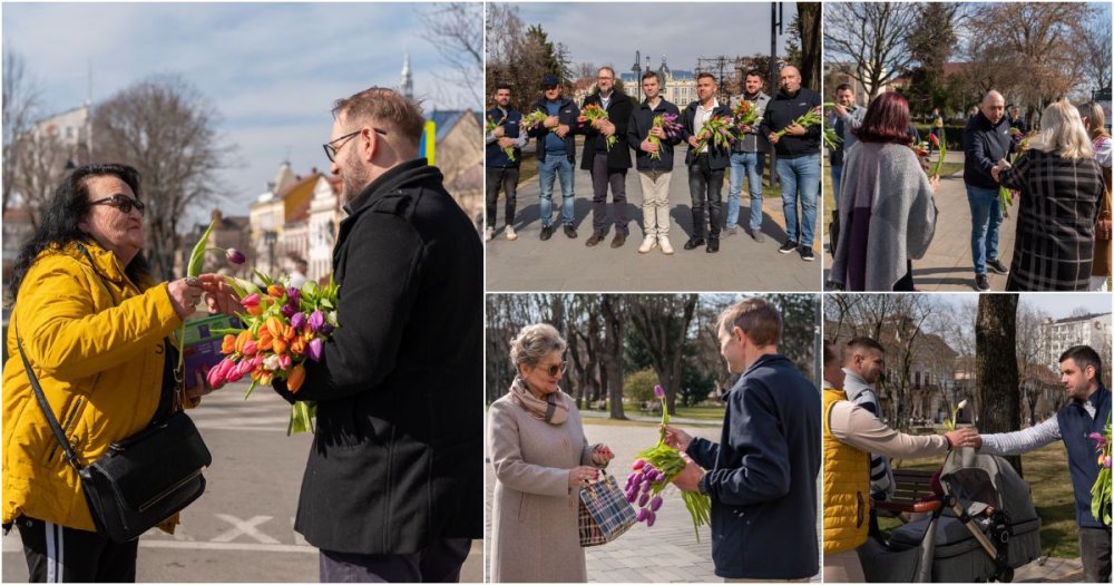 FOTO. Gest simbolic al USR Satu Mare de Ziua Femeii. Flori și urări pentru sătmărence