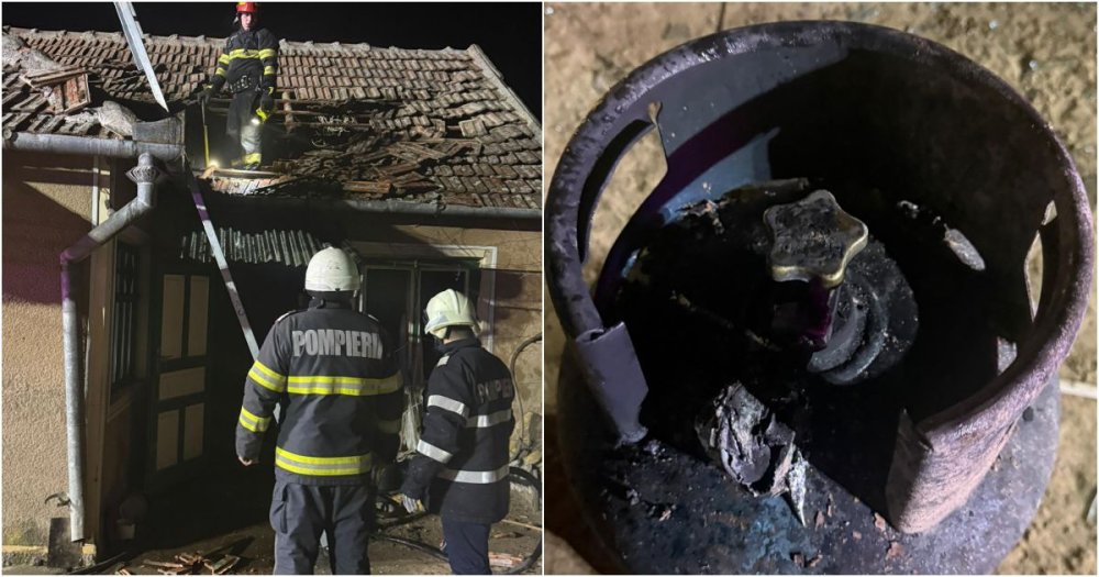 FOTO. Explozie urmată de incendiu la o casă in județul Satu Mare. Femeie rănită grav